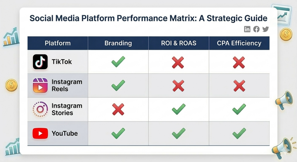 ROI by Social Media Platform - Instagram TikTok YouTube